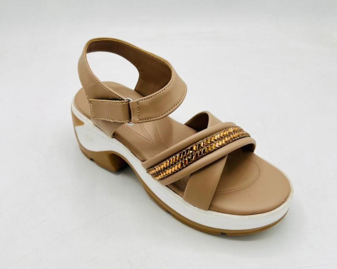 Gold Chain Embellished Chunky Platform Sandals – Women's Premium