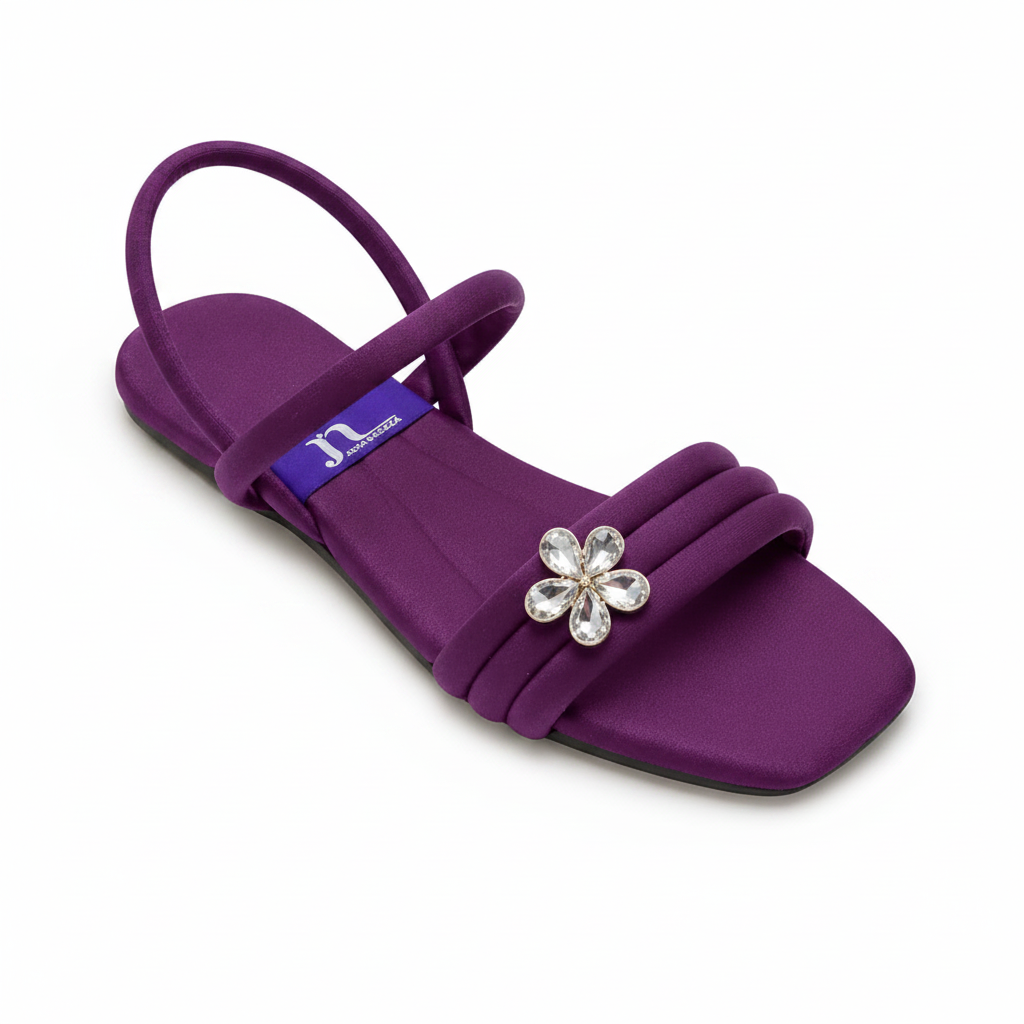 Women's Flower Jewel Flat Sandal - Purple