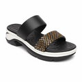 Women's Double Strap Rhinestone Slide Sandal - Black
