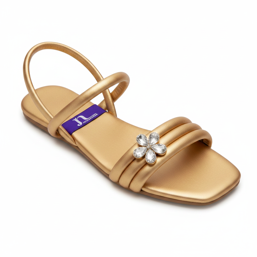 Women's Flower Jewel Flat Sandal - Golden