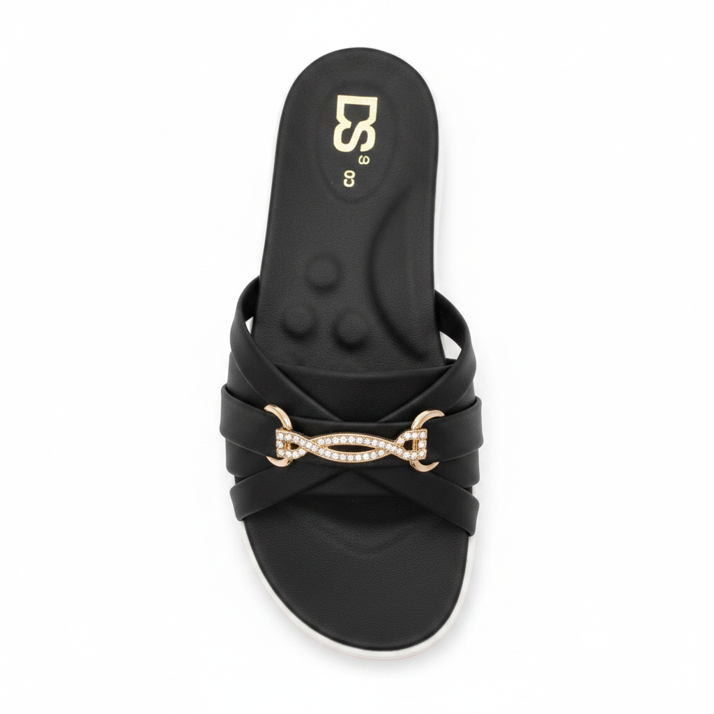 DS Cross Strap Bow Slide Sandal - Black