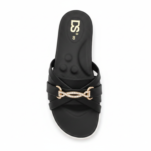 DS Cross Strap Bow Slide Sandal - Black